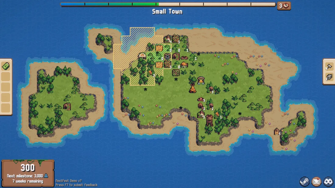 Combolands citybuilding gameplay with a pixel art island and building choices