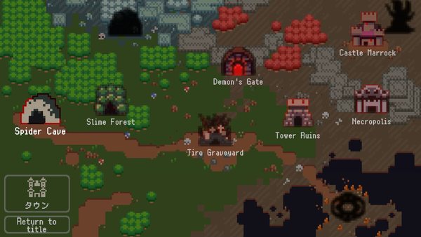 Delve Survivors world map showing multiple named dungeons and the town