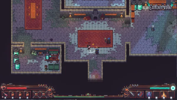 Emberville estate interior with rooms, furniture and work areas