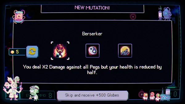 Splatchinko mutation choice screen showing the Berserker effect