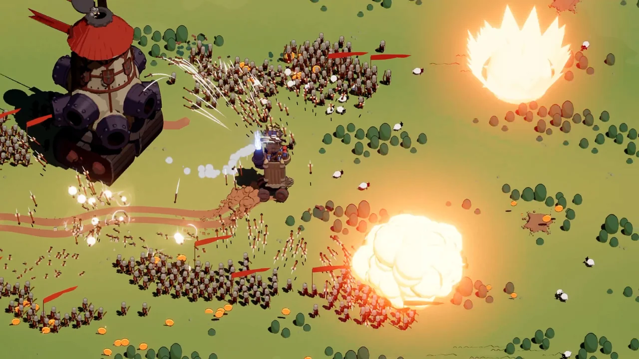 Wanderburg battle with a roaming fortress and large enemy waves